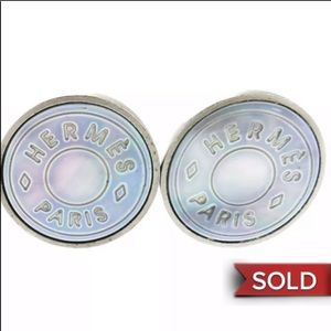 Auth HERMES Sellier Earrings Button Style Clip-On